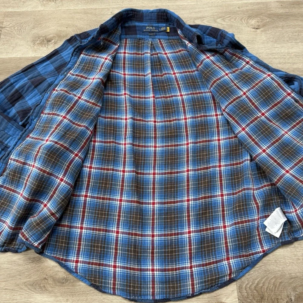 Polo Ralph Lauren Classic Fit Plaid Double Face Shirt Blue Buffalo Flannel Men L